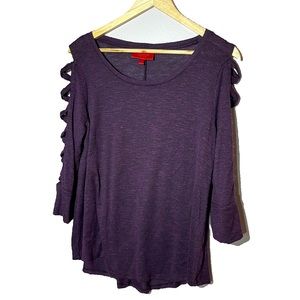 Jennifer Lopez Women's Top Purple/Eggplant Size L 3/4 Criss Cross Sleeves